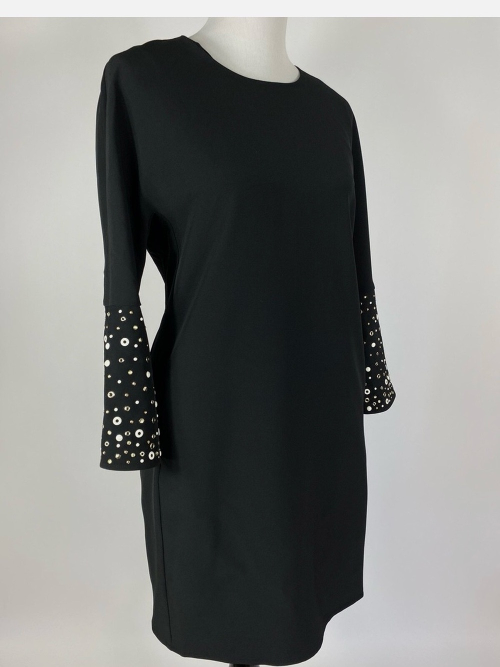Badgley Mischka Black Shift Dress with Studded Bell Sleeves
